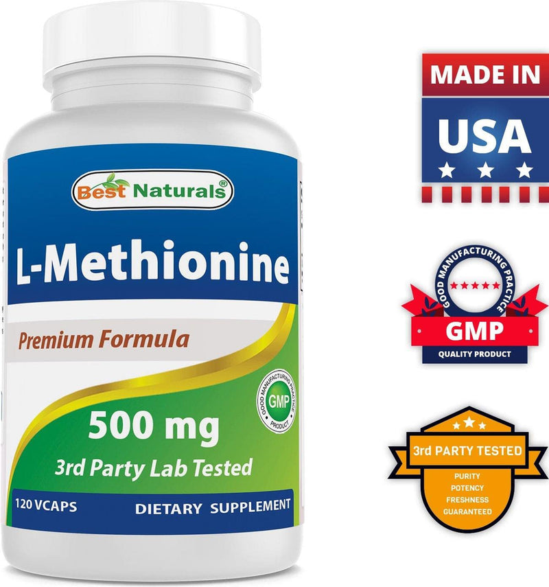Best Naturals L-Methionine 500 mg 120 Veggie Capsules 120 Count (Pack of 1)