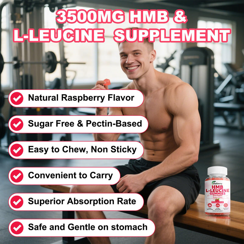 2 Pack HMB and Leucine Gummies HMB Supplements for Men & Women, Vegan | HMB & Leucine Amino Acid for Muscle Growth, Muscle Relief, Sugar Free, Non-GMO, Raspberry Flavor, 120 Count 60 Count (Pack of 2)
