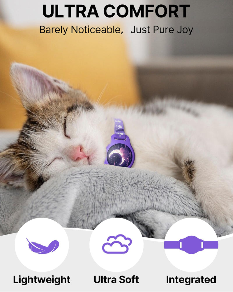 Cat Tracker Collar - Tracking Pet Collar with Finder Tag Waterproof, No Monthly Fee, Compatible with Apple Find My (iOS Only), Breakaway GPS Tractive Cat Collar with Reflective Pattern & Bell, Purple - BeesActive Australia