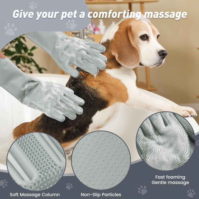 Pet Shower & Bath Supplies，Dog Shampoo Brush Set with Towel, Washing Gloves,Comb for Dogs and Cats (Grey) - BeesActive Australia