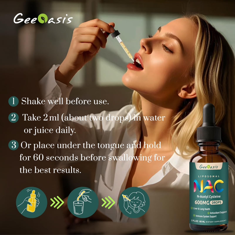 Liposomal Liquid NAC Supplement N-Acetyl Cysteine Drops, N Acetyl Cysteine 600 mg with Quercetin & Zinc for Adults & Kids, Liver & Lung Support, Antioxidant, Immune & Skin Health, 2 Fl Oz 2 Fl Oz (Pack of 1)