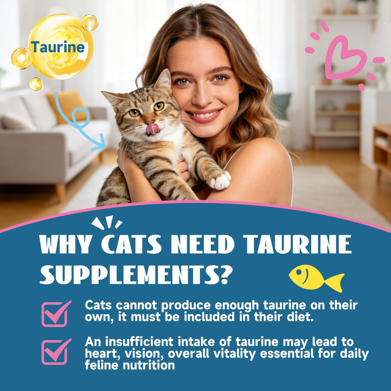 Taurine Drops for Cats - Liquid Cat Taurine Supplement, Supports Heart, Vision, Energy & Vitality, Immune System Health, with CoQ10, Omega-3, L-Carnitine, L-Arginine & Vitamins, 60ML
