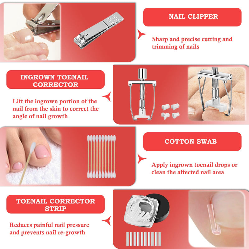 Ingrown Toenail Removal Kit, Professional Ingrown Toenail Treatment, Ingrown Toenail Tools Kit with Ingrown Toenail Corrector Drops, Toenail Clipper, Corrector Patch, Stainless Steel Pedicure Tool Set - BeesActive Australia