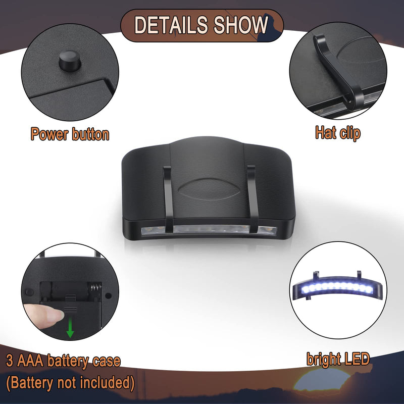 Hortsun 10 Pcs Light Clip 11 LED Cap Lights Clip on Hat Headlamp Battery Cap Brim Lamp Black Waterproof Ultra Bright Flashlight for Hunting Camping Fishing Hiking