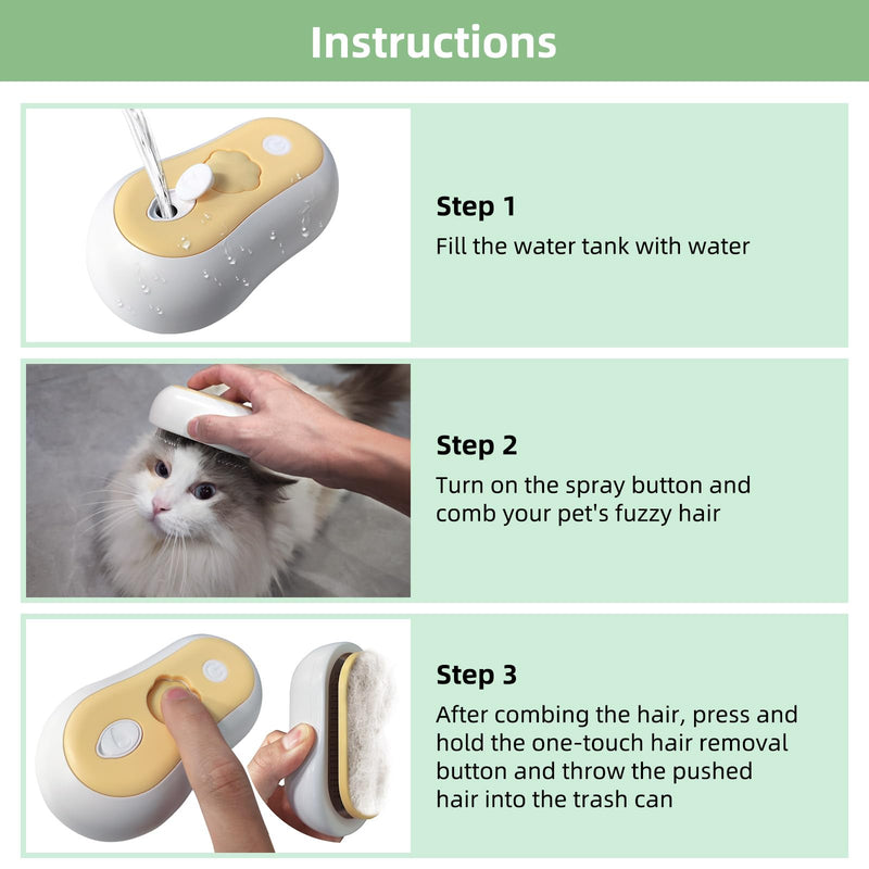 Cat Steam Brush,3in1 Cat Brush for Shedding,Cat Steam Brushes for indoor Cats,Rechargeable Cat Deshedding Brush with Steam for Long & Short Haired Cats and Dogs - BeesActive Australia