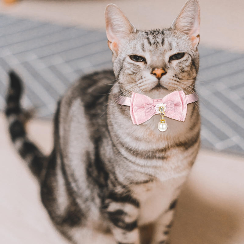 Pink Cat Collar Breakaway Cat Collar with Bowtie and Flower,Cat Collars for Girl Cats,Cute Soft Pearl Cat Collar Adjustable Cat Collar - BeesActive Australia