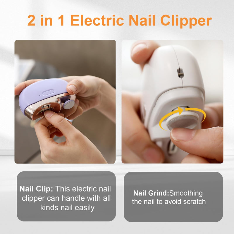 Electric Nail Clipper-2026 Upgraded 3 in 1 Automatic Electric Nail Clippers for Seniors, Baby and Adults,Polishing Clipper with LED Light,Suitable for Fingernail Toenails(Pink) Pink