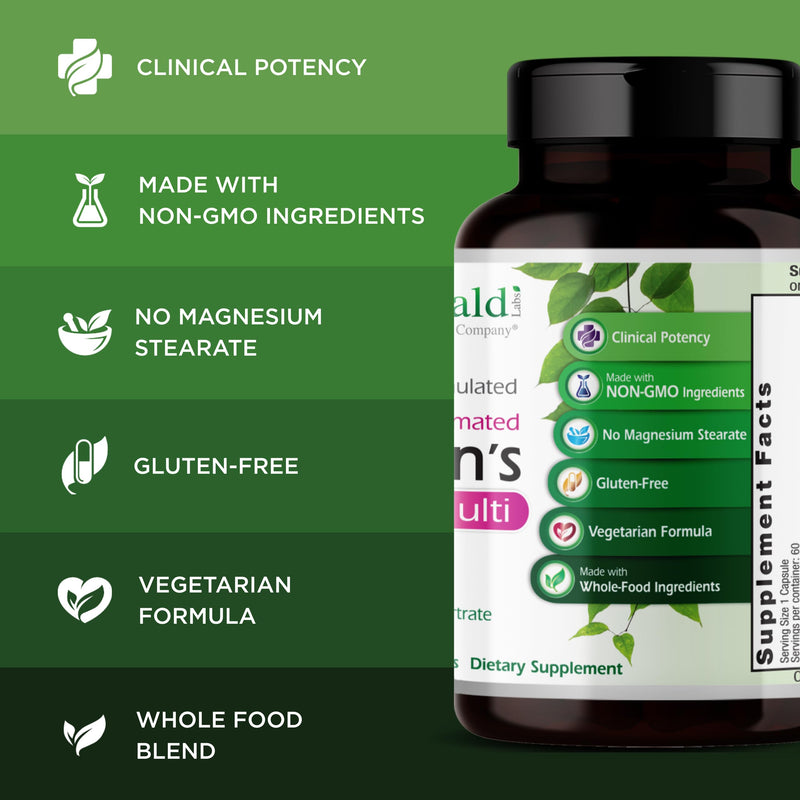 EMERALD LABS Women's 1-Daily Multi, 60 Capsules | For Heart, Bone & Brain Health, Iron-Free Multivitamin with Whole Food Probiotic Blend, Vegetarian, Non-GMO & Gluten-Free 60 Count (Pack of 1)