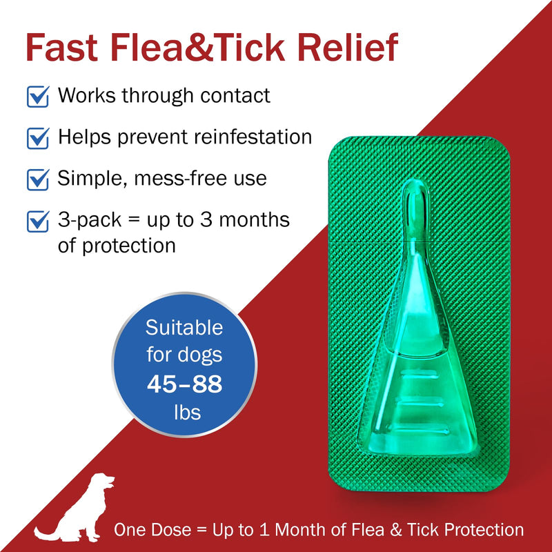 Flea and Tick Prevention for Dogs, Large Dog Flea, Tick & Mosquito Control, Repellent, 44-88lbs, 24-Hour Protect, 3-Month Supply, Flea Supplements for Dogs