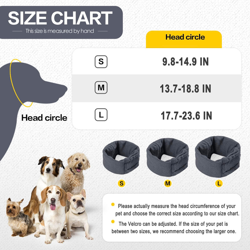 Meifsou Quiet Ears for Dogs - Adjustable Ear Covers for Noise, No Shake Dog Head Wrap, Dog Calming Hood for Thunder, Lightning, Fireworks, Vet Visits, Polyester and Stretch Cotton Blend, Grey S S-Head Circle(9.8"~14.9")