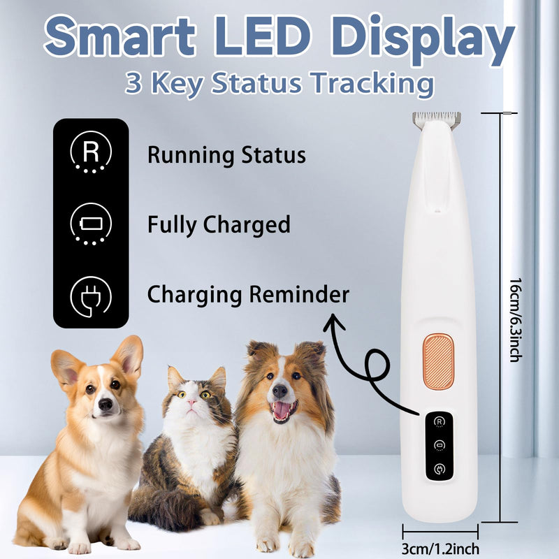 Paw Trimmer for Dogs, Dog Clipper Quiet, Dog Paw Trimmer with LED Light, Dog Hair Clipper Claw Grinder USB Rechargeable Clipper for Dog Cat Paws White - BeesActive Australia
