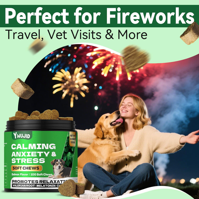 Calming Chews for Dogs with Melatonin - Natural Soothing for Anxiety,Stress,Barking,Bit,Travel,Thunder,Fireworks-Vet Formulated Dog Sleep Aid Tasty for All Small,Large,Senior Dogs-100 Count