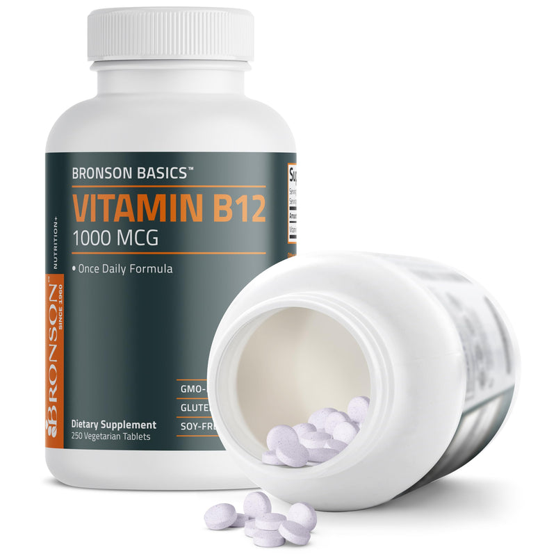 Bronson Vitamin B12 1000 mcg Once-Daily Formula, 250 Vegetarian Tablets | Energy Support, B12 as Cyanocobalamin, Daily Maintenance, 250-Day Supply, Vegan, Non-GMO, Gluten-Free & Soy-Free