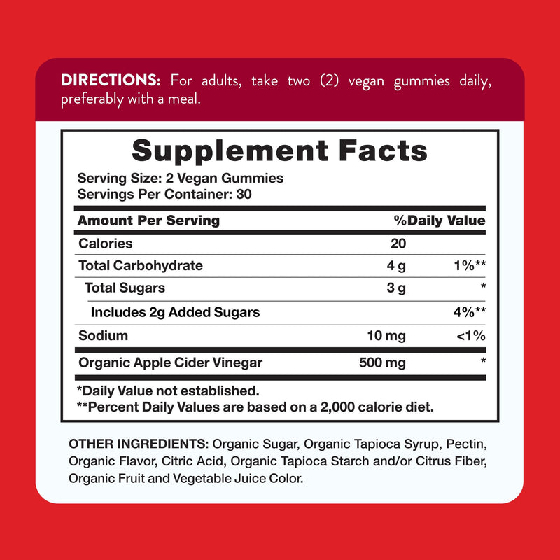 Nature's Truth Apple Cider Vinegar Gummies | 500 mg | 60 Count | Apple Flavor | Vegan, Non-GMO & Gluten Free Supplement