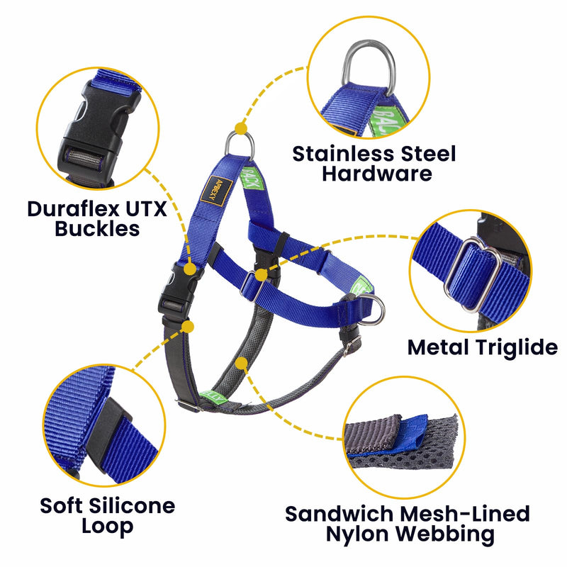 Anti Pull Dog Harness Freedom Walking, Stop Pulling with Two Stainless D-Rings, Comfortable & Lifhtweight, Sewn-in Instructions Labels for Easy Use (Blue, Large) Blue - BeesActive Australia