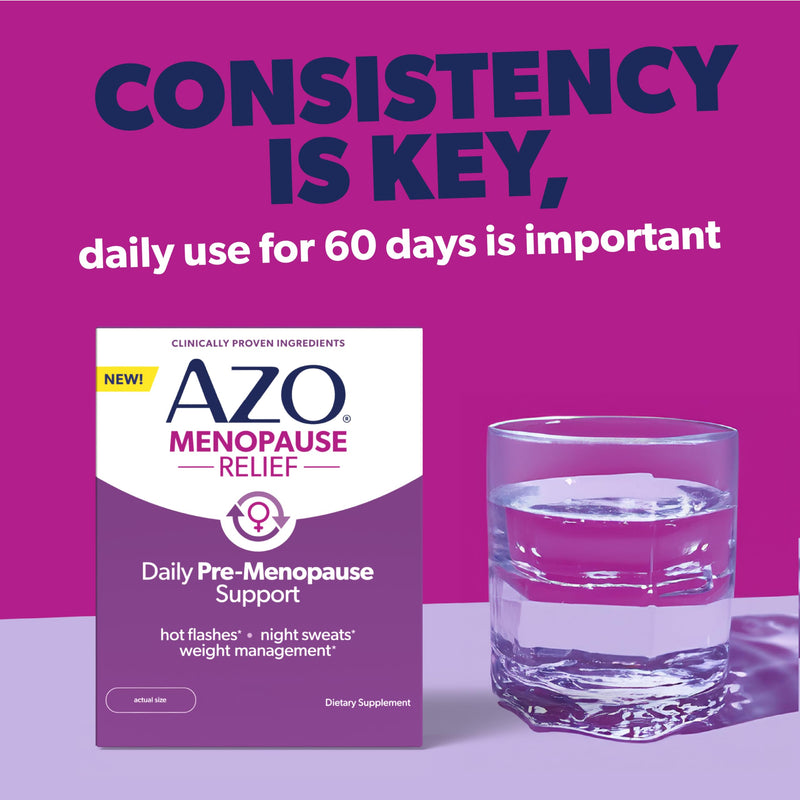 AZO¬Æ Daily Pre-Menopause Relief Perimenopause Supplements for Women, Hot Flash, Night Sweat and Healthy Weight Management Support* - 30 Count