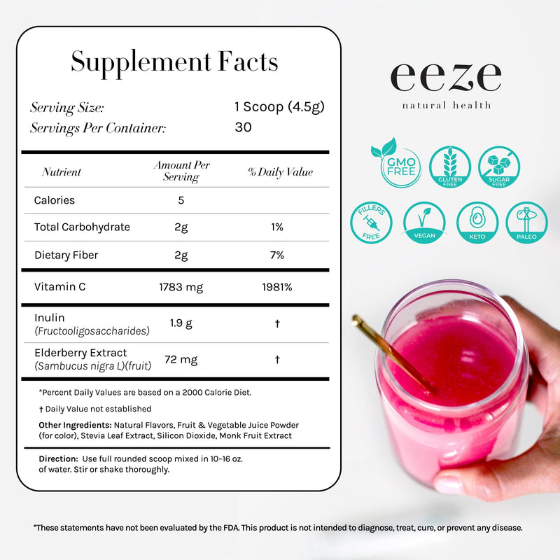 Daily-eeze Prebiotic Fiber - Prebiotic Inulin Fiber with Elderberry - Supports Digestive Wellness, Regularity & Gut Balance - Gentle Daily Supplement for Women & Men | 30 Servings
