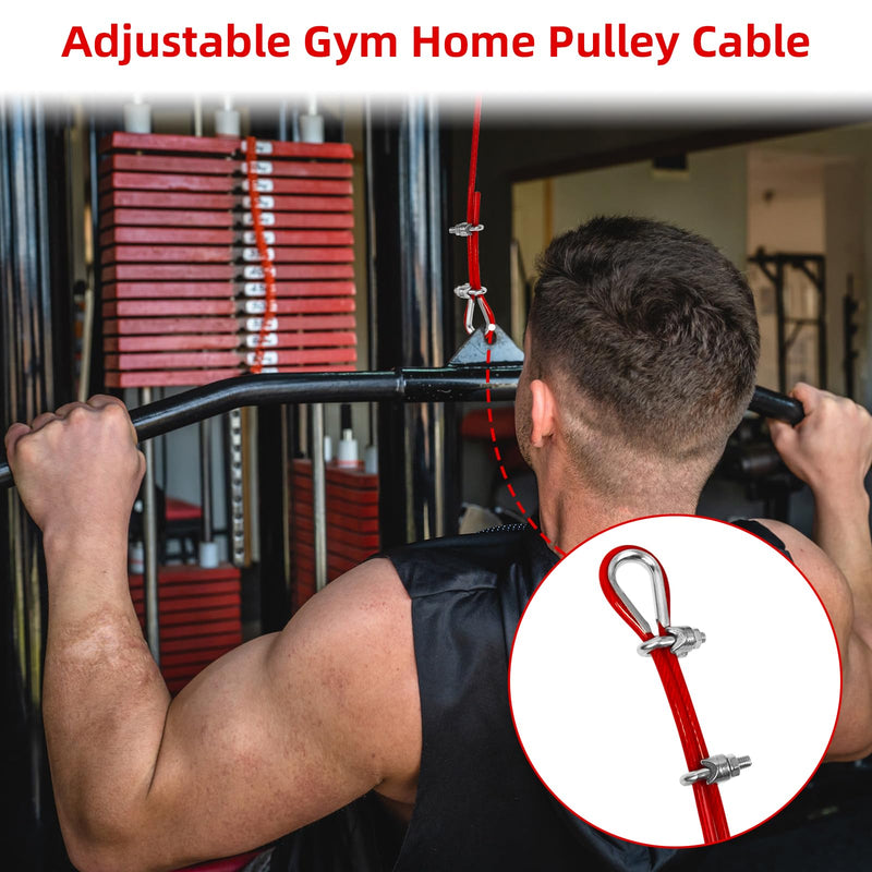Replacement Cables for Home Gym, Fitness Pulley Cable, Weight Machine Replacement Cable with Stopper Ball 196 inch Red Adjustable length - BeesActive Australia