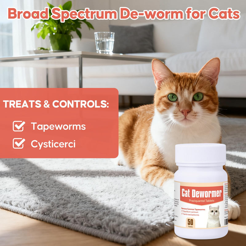 Broad Spectrum Cat and Kittens Dewormer for tapeworms, hookworms, roundworms. | 50 Tablets