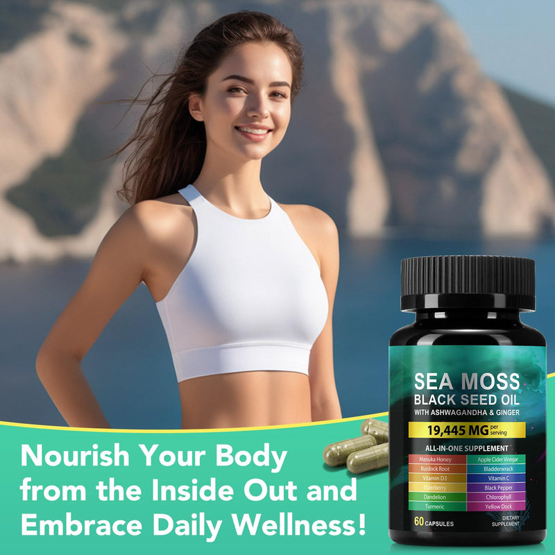 Ashwagandha Sea Moss Black Seed Oil 60 Grain White-capsule