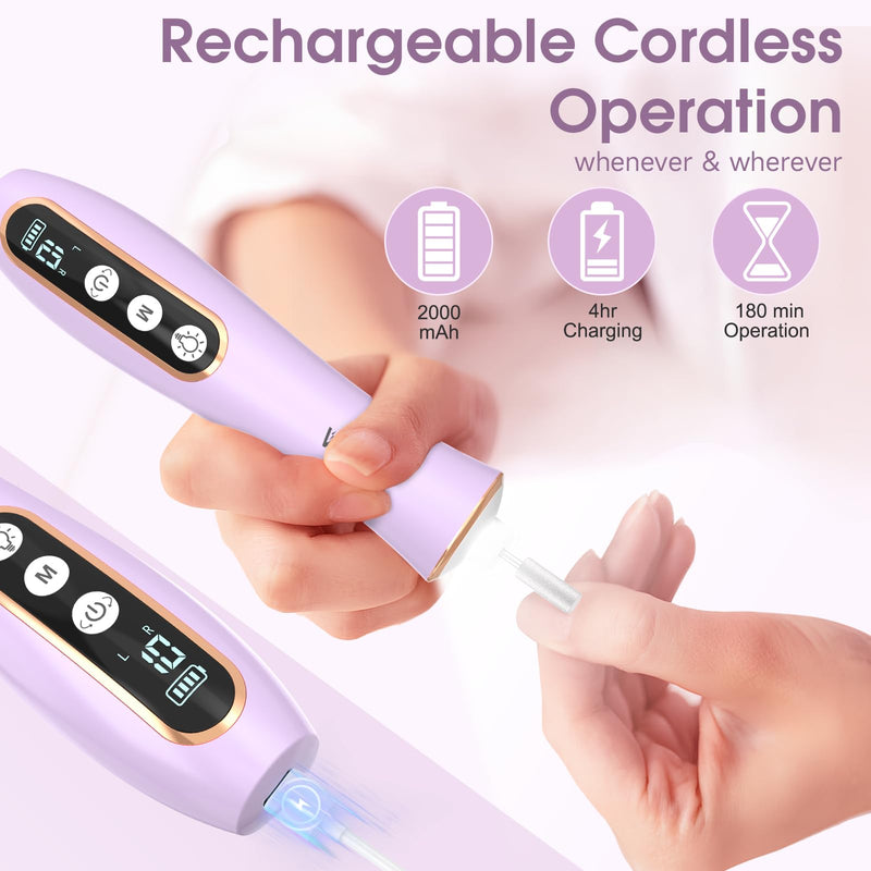 Professional Manicure Pedicure Kit with 360° LED Light&10 Speeds&Memory Mode, Cordless Electric Nail Drill, Pedicure Tools for feet,Hand Foot Care Nail File for Thick Nail Toenail Cuticle, with Case - BeesActive Australia