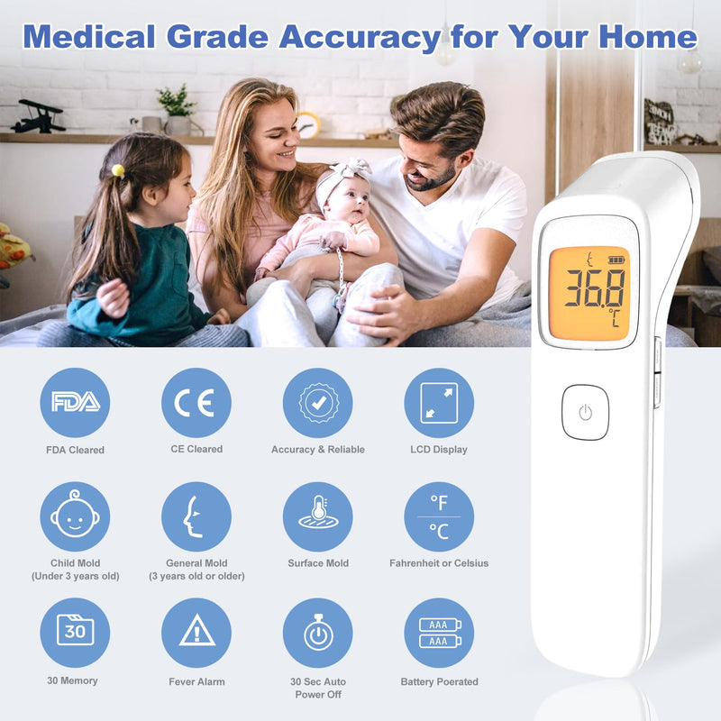 Infrared Non Contact Forehead Thermometer, Made in Taiwan, No Touch Digital Thermometer for Adult, Baby and Children