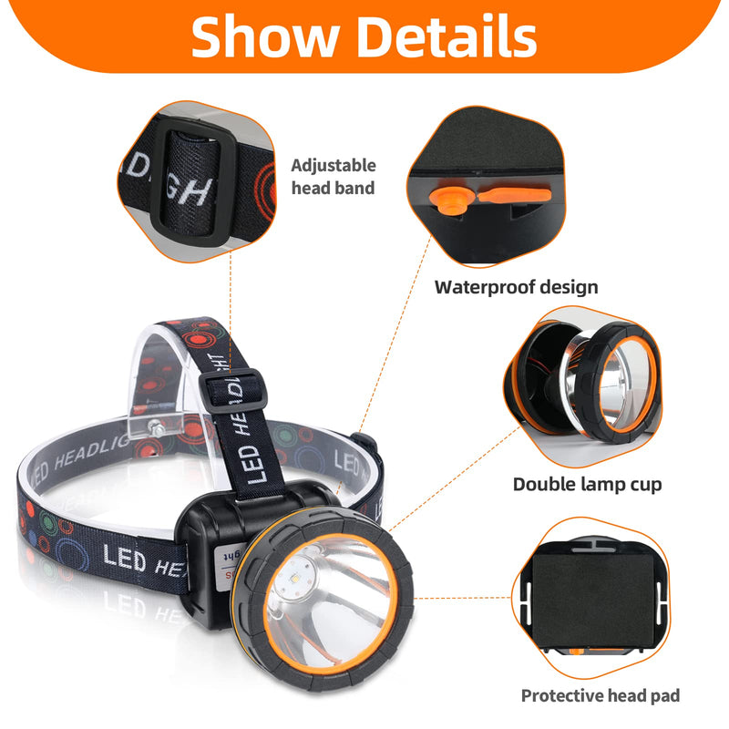 20W Superbright Coon Hunting Lights, High Lumens LED Headlamp with 2 Light Modes, Waterproof & Rechargeable Flashlight, Perfect for Outdoor Hiking, Hunting, Fishing, Night Activities Black-White light