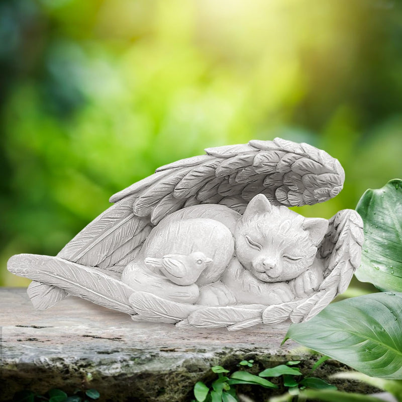 Onperpoe Gravestone Cat with Angel Wings Cat Angel Memorial Stone for Outdoor Animal Gravestone Polyresin Cat Figure Garden Beautiful Keepsake Home Grave Decoration Decorative Gifts for Cat Lovers - BeesActive Australia