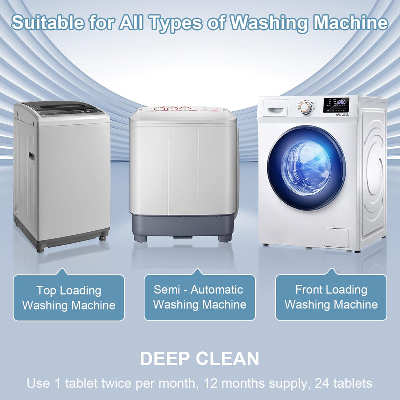 Washing Machine Cleaner, Deodorizer, & Descaler 24-Pack- Deep Cleaning Tablets for HE Front Loader & Top Load Washer, Septic Safe Eco-Friendly - BeesActive Australia