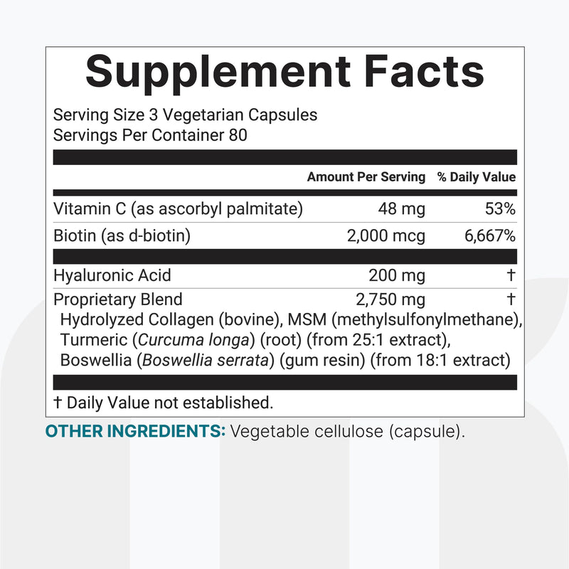 Hyaluronic Acid Complex 3000mg with Collagen & MSM, 240 Veg Capsules | Skin & Joint Support with Hyaluronic Acid, Collagen, Biotin, Vitamin C, Turmeric & Boswellia Extract | Non-GMO, Filler-Free**