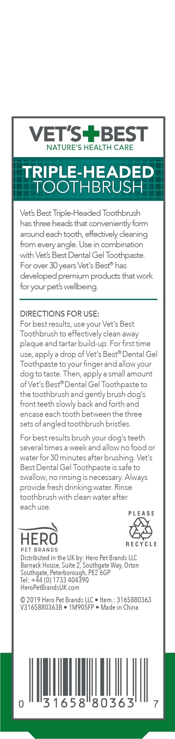 Vets Best Triple Headed Toothbrush for Dogs - Teeth Cleaning and Fresh Breath - PawsPlanet Australia