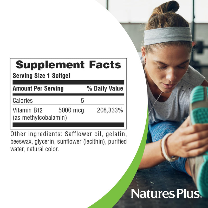 NaturesPlus Shot-O-B12 - 30 Softgels - 5000 mcg - Supports Energy & Immune Health - Gluten Free - 30 Servings