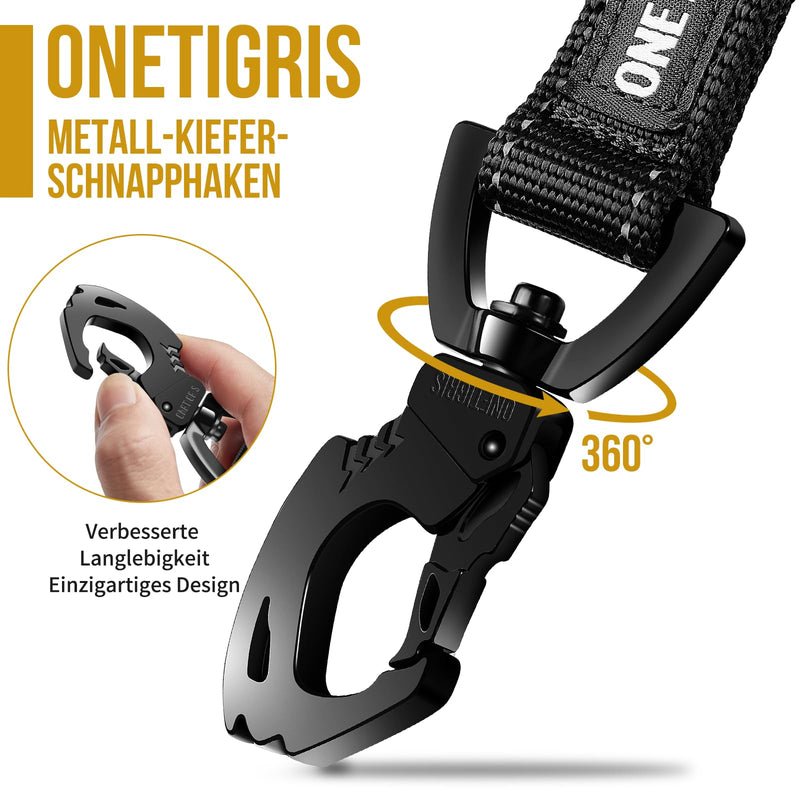 OneTigris Bolt Short Dog Lead 30cm, Short Dog Lead with Tiger Tooth Metal Clip and Soft Padding, Reflective Nylon Dog Lead Suitable for Medium Large Dogs S Black - BeesActive Australia