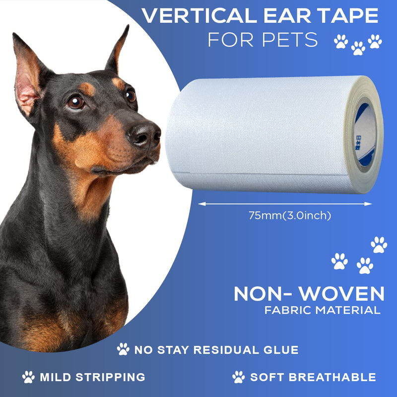 Ear Tape for Dogs 1 Pack with Dog Ear Cleaner Cotton Swabs, Self Adhesive Cotton Tape for Dog Ear Protection and Support, Ear Care Set for Dogs (3.0 inch (75 mm)) 3.0 inch (75 mm)