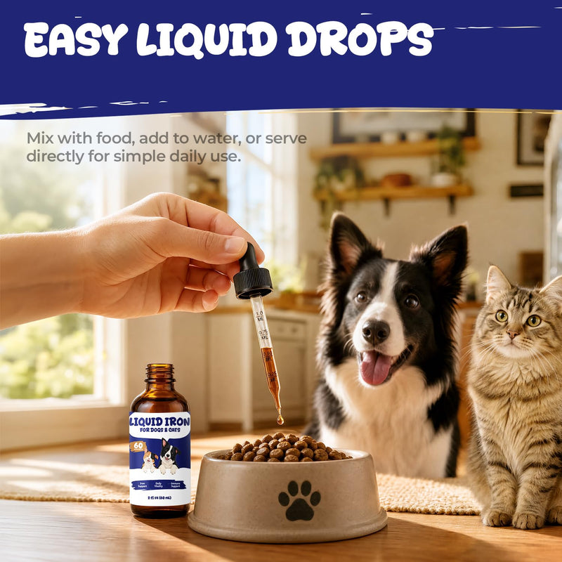 Liquid Iron Supplement for Dogs & Cats, Blood Health & Vitamin B12 Drops | With Vitamin C, Folate, Zinc & Copper to Support Red Blood Cell Formation, Daily Energy & Vitality, 2 fl oz (60 mL)