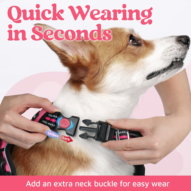rabbitgoo Dog Harness Medium Sized, No Pull Dog Vest Harness with 3 Buckles, Adjustable Soft Padded Pet Harness with Easy Control Handle and Reflective Strips, Pink, M - BeesActive Australia