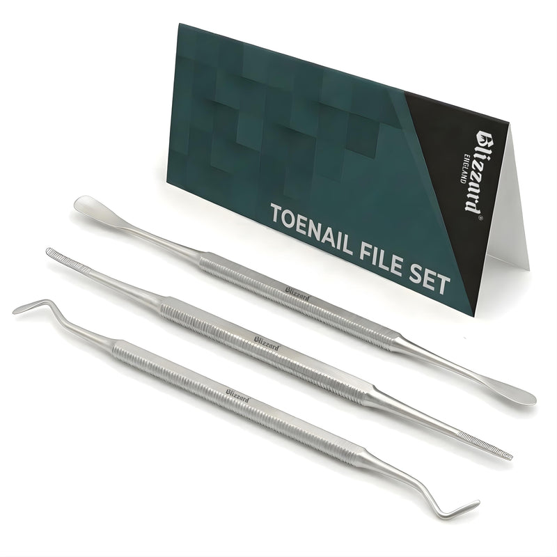 Ingrown Toenail File Set by Blizzard – 3 Piece Double-Ended Tool Kit with Blacks File, Nail Cleaner and Lifter for Cleaning and Care of Ingrown Toenails - Premium Stainless Steel (3) Blacks File/ Cleaner/ Lifter