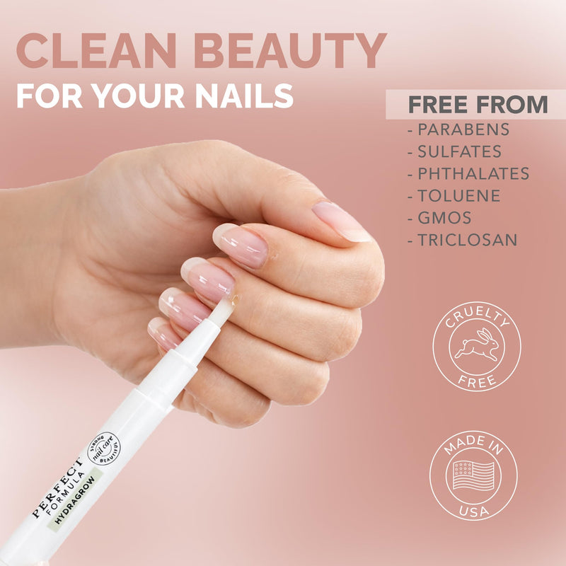 Perfect Formula HydraGrow Cuticle Hydration Nail Growth Oil Pen With Vitamin E Jojoba Oil and Aloe Vera for Strong & Healthy Looking Nails - Travel Friendly Manicure Brush - 3 ml