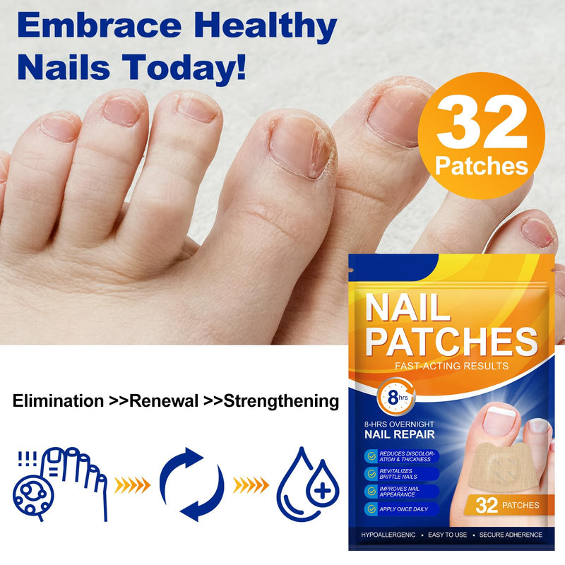 Toenail Treatment Extra Strength-8-Hrs Overnight Nail Repair,ingrown toenail treatment,Strengthens Brittle Nails,Improves Texture & Thickening Hypoallergenic Easy (64 Patch) 1 Count (Pack of 64)