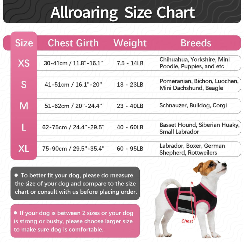 Allroaring Dog Anxiety Vest, Soft Dog Calming Shirt, Reflective Anti-Anxiety Vest Breathable Pet Anxiety Jacket Wrap for Fireworks, Thunderstorms, Separation, Travle, Vet Visits, Black L Large