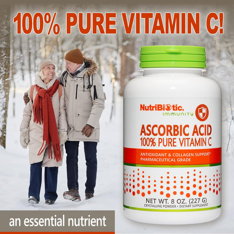 NutriBiotic Ascorbic Acid Vitamin C Powder, 8 Oz | Pharmaceutical Grade L-Ascorbic Acid, 2000 Mg Per Serving | Essential Immune & Antioxidant Collagen Support Supplement | Vegan, Gluten & GMO Free Unflavored 8 Ounce (Pack of 1)