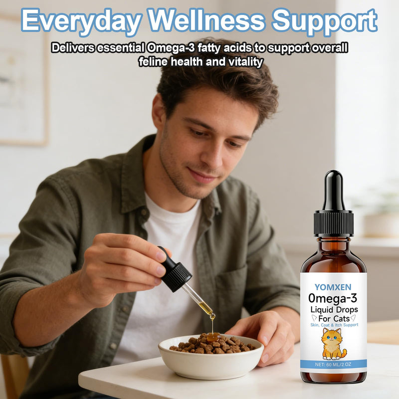 Omega-3 Liquid Drops for Cats - Supports Healthy Skin & Coat, Natural Fish Oil Supplement for Feline Wellness 60ml (1)