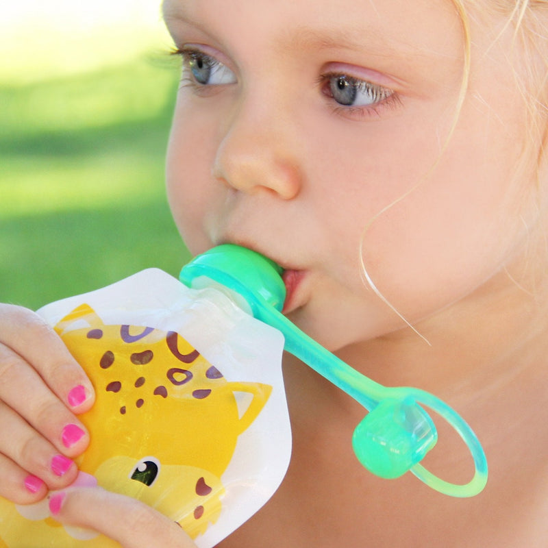 ChooMee SoftSip Food Pouch Top | Baby Led Weaning | No Spill Flow Control Valve, Protects Childs Mouth, 100% Silicone, BPA Free | Swirl Colors, 4 CT - BeesActive Australia