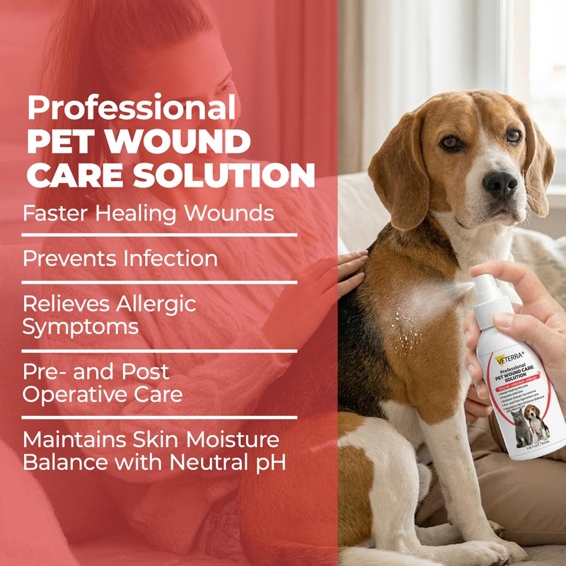 Dog and Cat Wound Care Spray for Dogs & Cats – Vet Recommended Skin Cleansing Spray, Helps Clean Minor Cuts & Scratches, Supports Skin Hygiene, Gentle No-Sting Formula - 3.38 Oz 100 Ml
