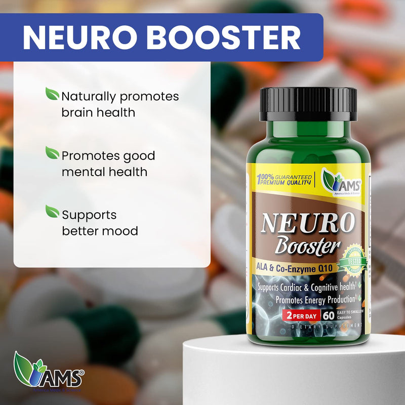 America Medic & Science Neuro Booster (60 Capsules) | Nutritional Supplement for Brain Health | Vitamin Pills for Better Memory and Cognitive Function | with Coenzyme Q10, ALA, and Acetyl L-Carnitine 60 Count (Pack of 1)