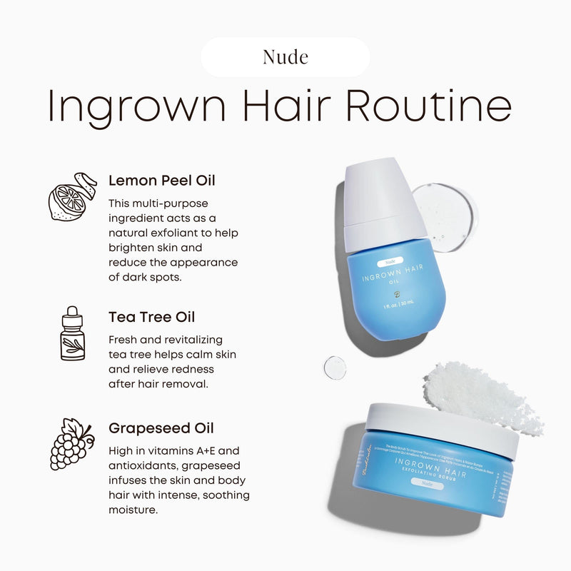 Bushbalm Ingrown Hair and Razor Bumps 2 Step Routine - Moisturize and Soothe - Nude Ingrown Hair Oil (30 ml), Nude Exfoliating Scrub (236 ml) - Nude 2 Piece Set - BeesActive Australia