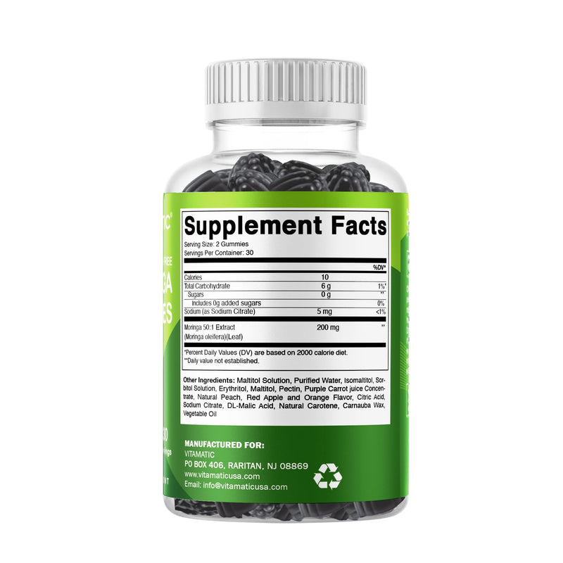 Vitamatic Moringa Gummies – Sugar-Free Botanical Extract – Green Superfood Supplement – Vegan, Pectin-Based, Non-GMO – Plant-Based Gummies – 60 Count 60 Count (Pack of 1)