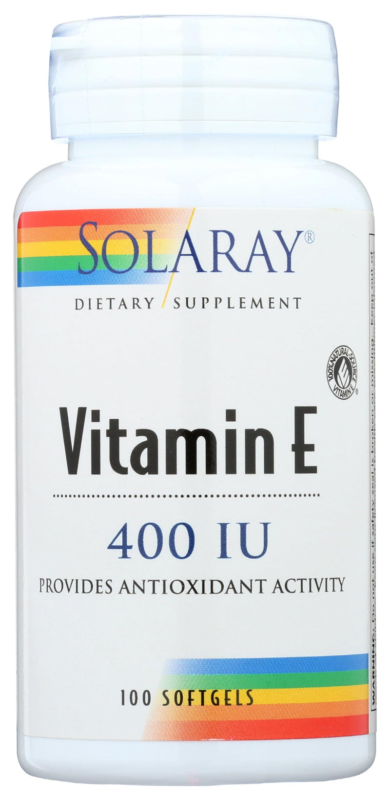 SOLARAY Vitamin E d-Alpha Tocopherol 268mg (400 IU) | Heart & Skin Health, Antioxidant Activity Support | 100ct Unflavored 100 Count (Pack of 1)