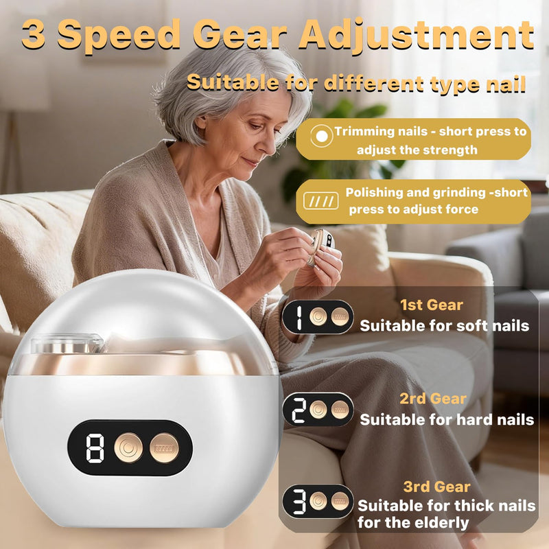Electric Nail Clipper, Electric Nail Clippers for Seniors, 2026 3 in 1 Electric Automatic Nail Clipper for Adults，Kids with Polishing and 3 Speeds (Orange) orange