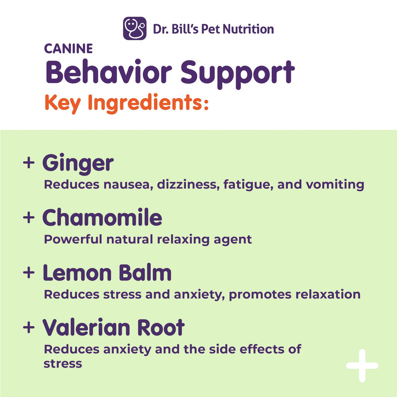 Dr. Bill’s Canine Behavior Support | Calming Supplement for Dogs with Stress or Anxiety | Chamomile, Lemon Balm & Valerian | Aids Training & Behavior Management - PawsPlanet Australia